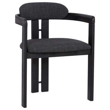 Jazmin Contemporary Dining Chair, Walnut Wood Finish & Charcoal Fabric, Set of 2, Black Brush Wood Finish