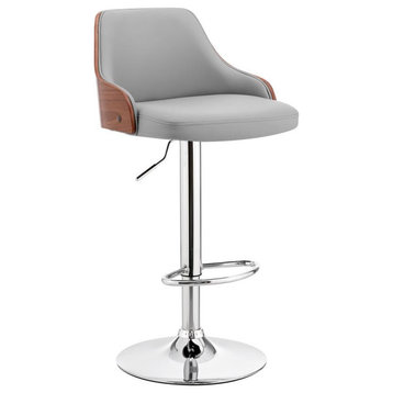Asher Adjustable Gray Faux Leather and Chrome Finish Bar Stool