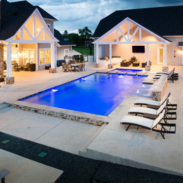 Custom Geometric Pool and Spa with Water Features