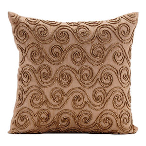 Pink Art Silk Beaded Fuchsia Pink Scroll Pillows Cover Pink Sugar