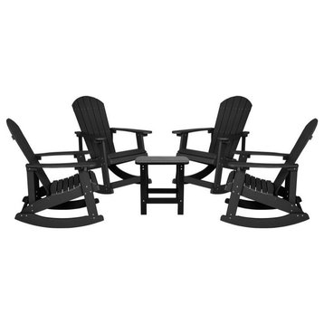 Savannah Set of 4 Outdoor Adirondack Rocking Chairs With Side Table, Black