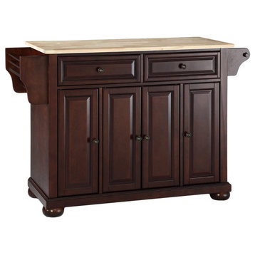 Traditional Kitchen Island, Bun Feet and Mahogany Framed Doors With Natural Top