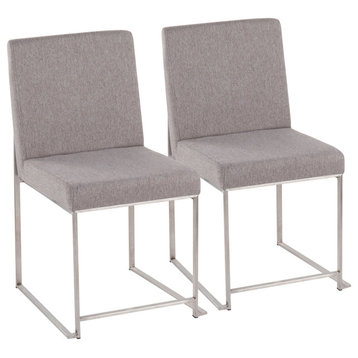 High Back Fuji Dining Chair, Set of 2, Brushed Stainless Steel/Light Gray Fabric
