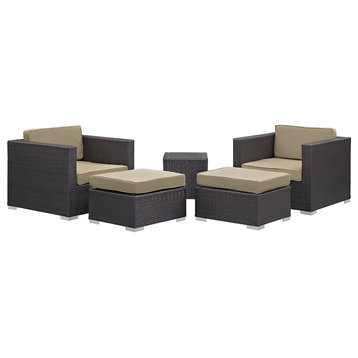 5 Pieces Patio Set, Chairs With Cushioned Seat and Square Corners
