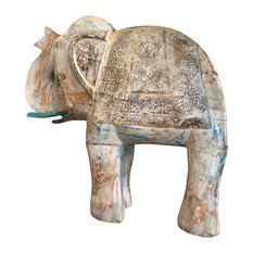 Consigned Vintage Decorative Wooden Elephant Hand Carved Royal Haveli Decor