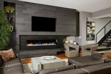 Example of an urban family room design in Minneapolis