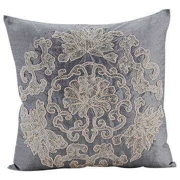 Gray Throw Pillow Covers 16"x16" Silk, Ottomon Dome