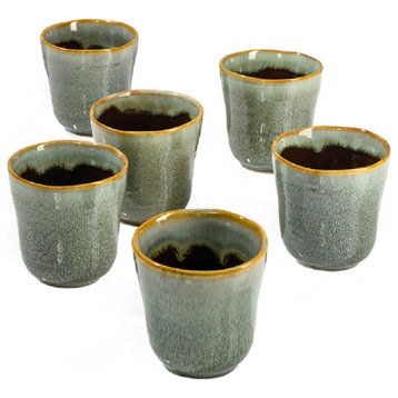 Set of 6 Decorative Ceramic Ripple Pot, Green