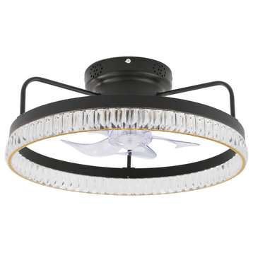 Oaks Aura 20" Smart App Control Crystal Flush Mount Ceiling Fan with Lights, Black