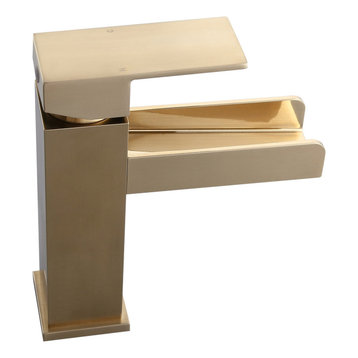Modern Single Hole Waterfall Bathroom Sink Faucet Solid Brass, Brushed Gold