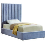 Meridian Furniture - Candace Velvet Upholstered Bed, Sky Blue, Twin - Elegant and eye-catching, the stunning Candace Bed from Meridian Furniture is the perfect addition to any bedroom. Rich velvet covers the deep Channel tufted design. Strength and beauty is guaranteed with a solid wood frame and acrylic legs.