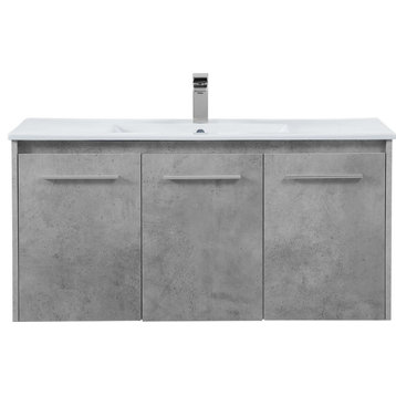 Bathroom Vanity Sink Floating Single Brushed Nickel Concrete Gray