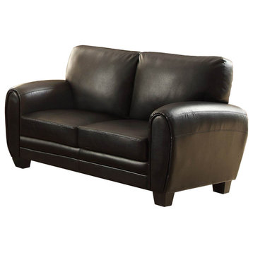 Cushioned Loveseat Upholstered In Black Bonded Leather