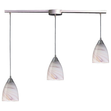 ELK Lighting Pierra 3-Light Linear Pendant, Nickel/Creme Swirl Glass