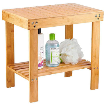 Bamboo Rectangle Deluxe Spa Bench Seat 17" With Shelf Shower Bathroom and More