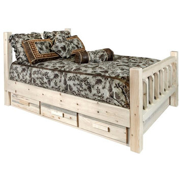 Montana Woodworks Homestead Wood Queen Bed with Storage in Natural Lacquered