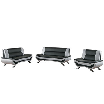 3-Piece Valentino Italianate Sofa, Love Seat and Chair, Black and White Leather