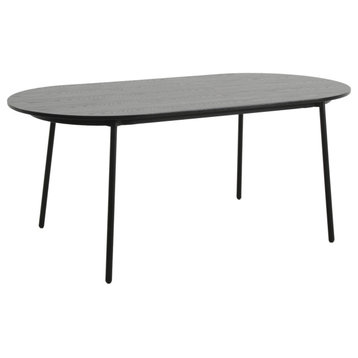 LeisureMod Tule 71" Oval Dining Table With MDF Top and Steel Legs, Black