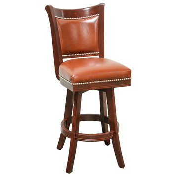 Montana Bar Stool, Espresso Finish, Without Arms, Black Leather Seat