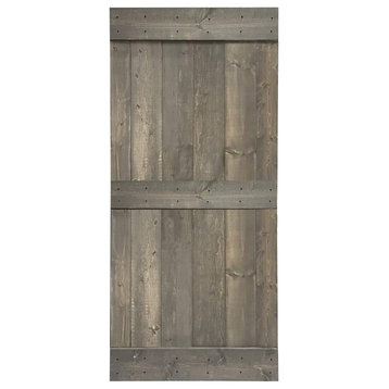 Stained Solid Pine Wood Sliding Barn Door, Weather Gray, 38"x84", Mid-Bar