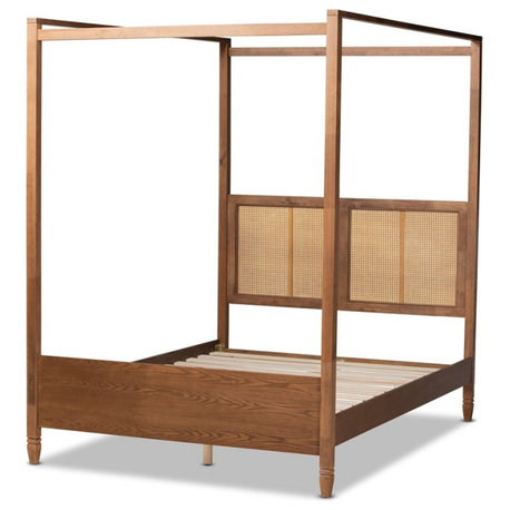 Baxton Studio Malia Brown Finished Wood King Size Canopy Bed