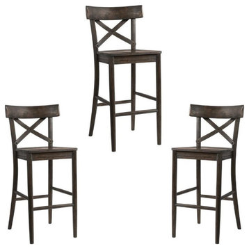 Home Square 3 Piece X-back Solid Wood Bar Stool Set in Dark Brown