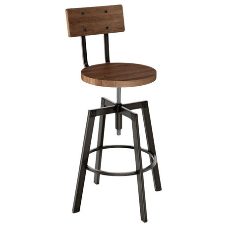 Amisco Architect Screw Stool, Distressed Solid Wood Seat and Backrest