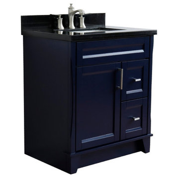 31" Single Sink Vanity, Blue Finish With Black Galaxy Granite