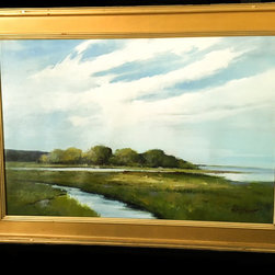 Oil Painting, Landscape "Stream w/ Cloud Sky" - Paintings