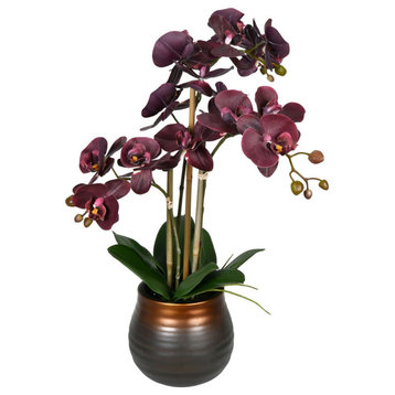Vickerman 22" Artificial Potted Real Touch Purple Phalaenopsis Spray.