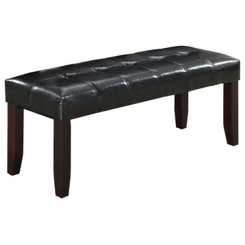 Benzara BM232883 Dining Bench, Faux Leather Upholstery and Chamfered Feet, Black