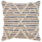 LR Home - Textured Stripe Cotton Throw Pillow - Add texture and plush comfort to your home with this decorative cotton throw pillow. Handwoven of soft cotton, this piece features woven stripes in nautical hues of beige, cream, and blue complimented by a tufted shag diamond design for texture. A covered zipper on the side allows for easy removal of the insert for cleaning.