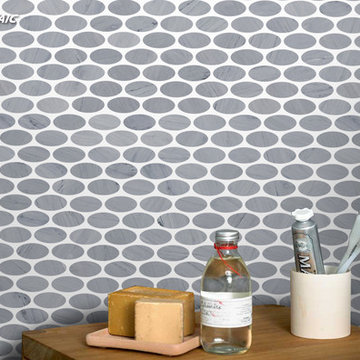 2017 Centurymosaic New Mosaic Design Oval Latin Grey Marble Mosiac Tile, 15" x 3