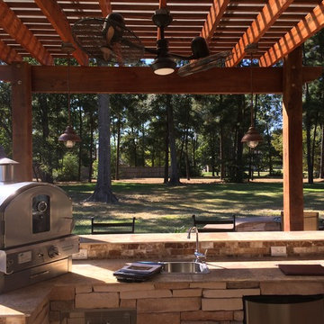 Houston Firepit, Two-Tier Pergola & Outdoor Kitchen With Pizza Oven