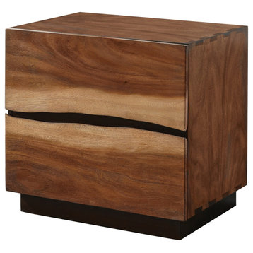 Benzara BM242607 Nightstand With 2 Drawers and Live Edge Details, Brown