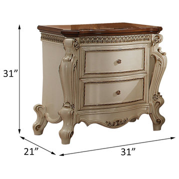 Picardy Nightstand, Antique Pearl and Cherry Oak