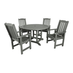 Highwood USA - Lehigh 5-Piece Round Dining Set, Coastal Teak - Outdoor Dining Sets