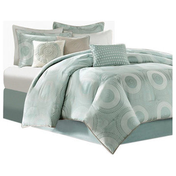 Madison Park Jacquard 7-Piece Comforter Set With Flange, Mint, Queen