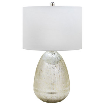 23" Chrome Root Storm Glass Table Lamp, Polished Nickel Base, White Linen Shade