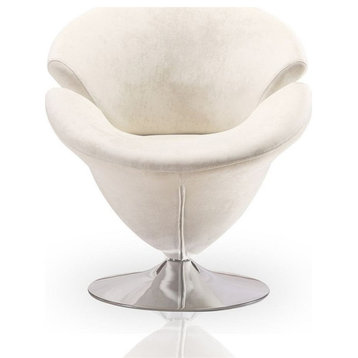 Manhattan Comfort Tulip Velvet Swivel Accent Chair in White/Chrome