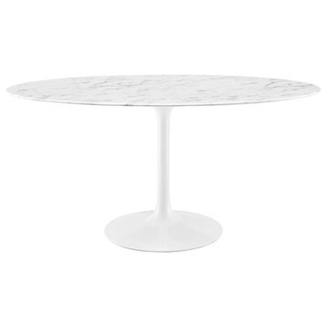 Modway Lippa 60" Oval Artificial Marble Dining Table, White