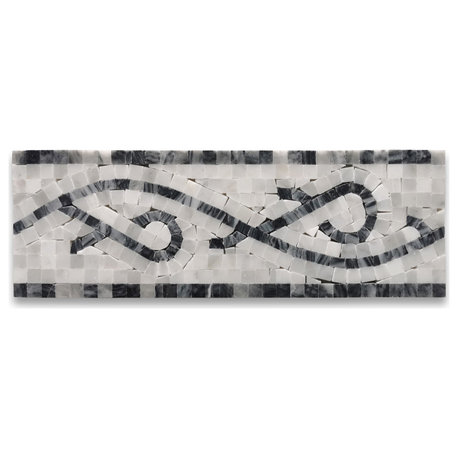 Stretch Bardiglio 4x12 Marble Mosaic Border Listello Tile Polished, 1 piece