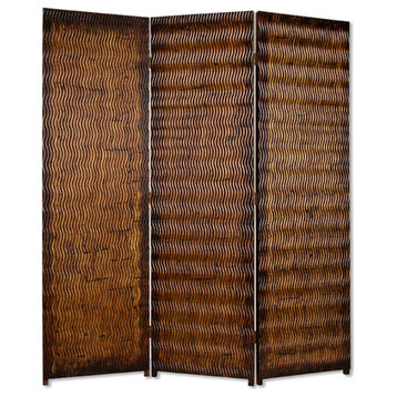 63" X 72" Brown Wood 3 Panel  Screen
