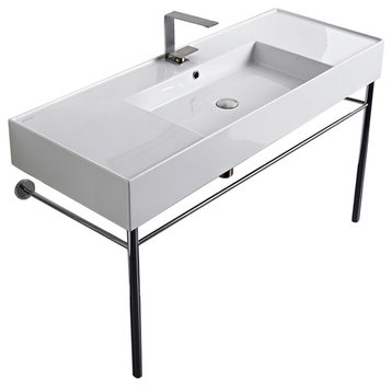 48" Ceramic Console Sink and Polished Chrome Stand, 1-Hole