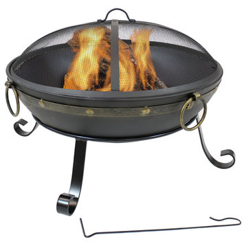 Sunnydaze 25" Fire Pit Steel Victorian Design With Handles and Spark Screen