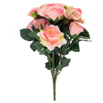 18" Pink Rose Artificial Silk Floral Bouquet