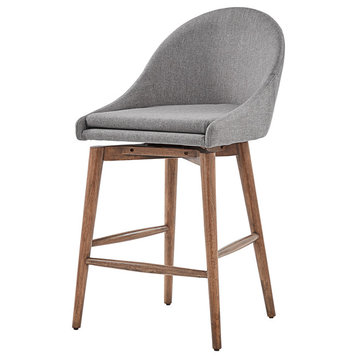 Keeler Walnut Danish Modern Swivel Stool, Set of 2, Grey, 25" Counter