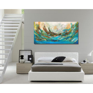 48" Teal Blue Green Seascape coastal wall decor Original Large Modern Painting