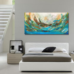Preethi Arts - 48" Teal Blue Green Seascape coastal wall decor Original Large Modern Painting - Paintings