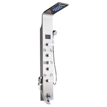 6-Function Shower Column Shower Panel With Massage Jets, Brushed Nickel